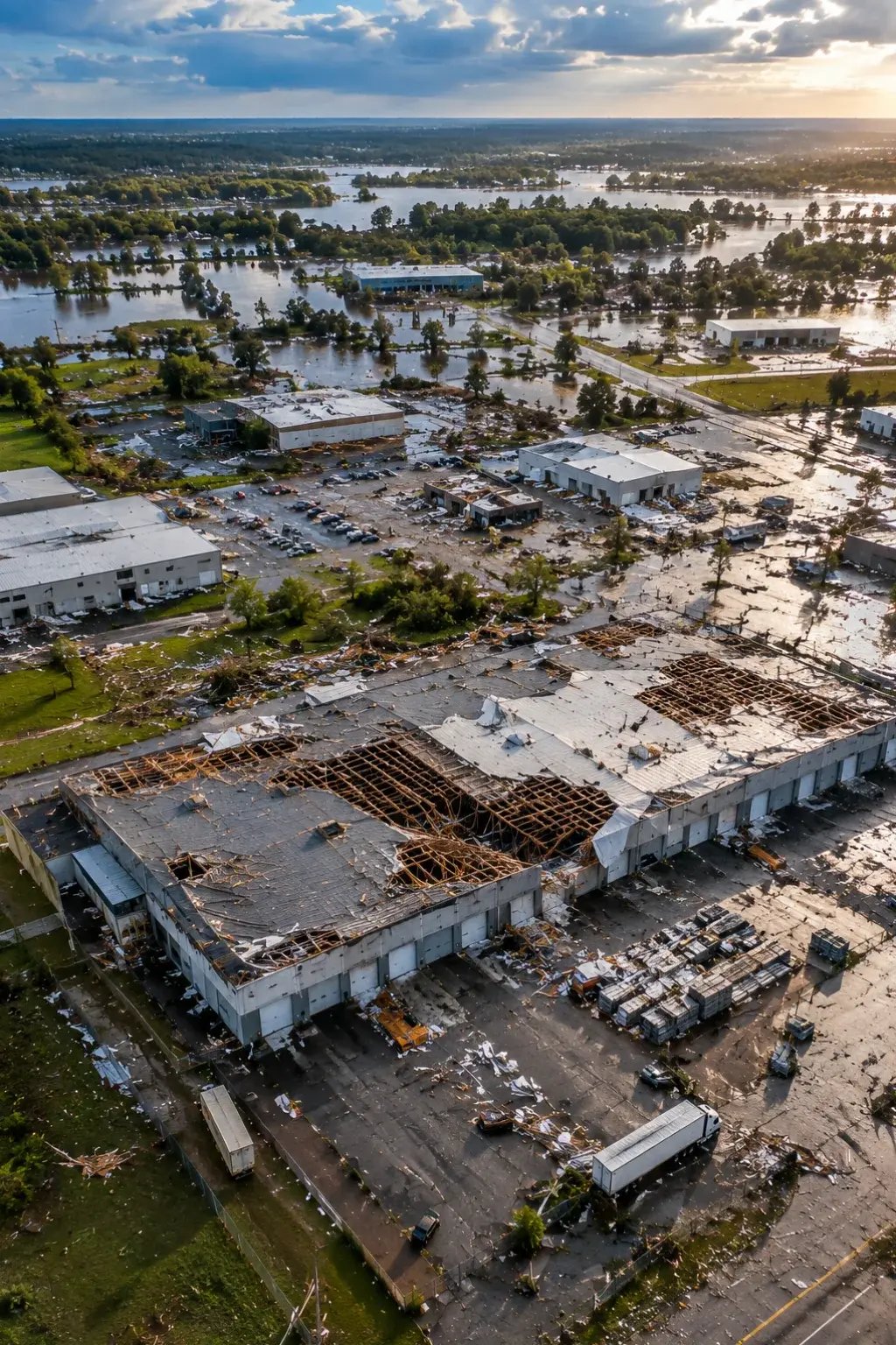 Aerial overview documenting property conditions after a damaging event