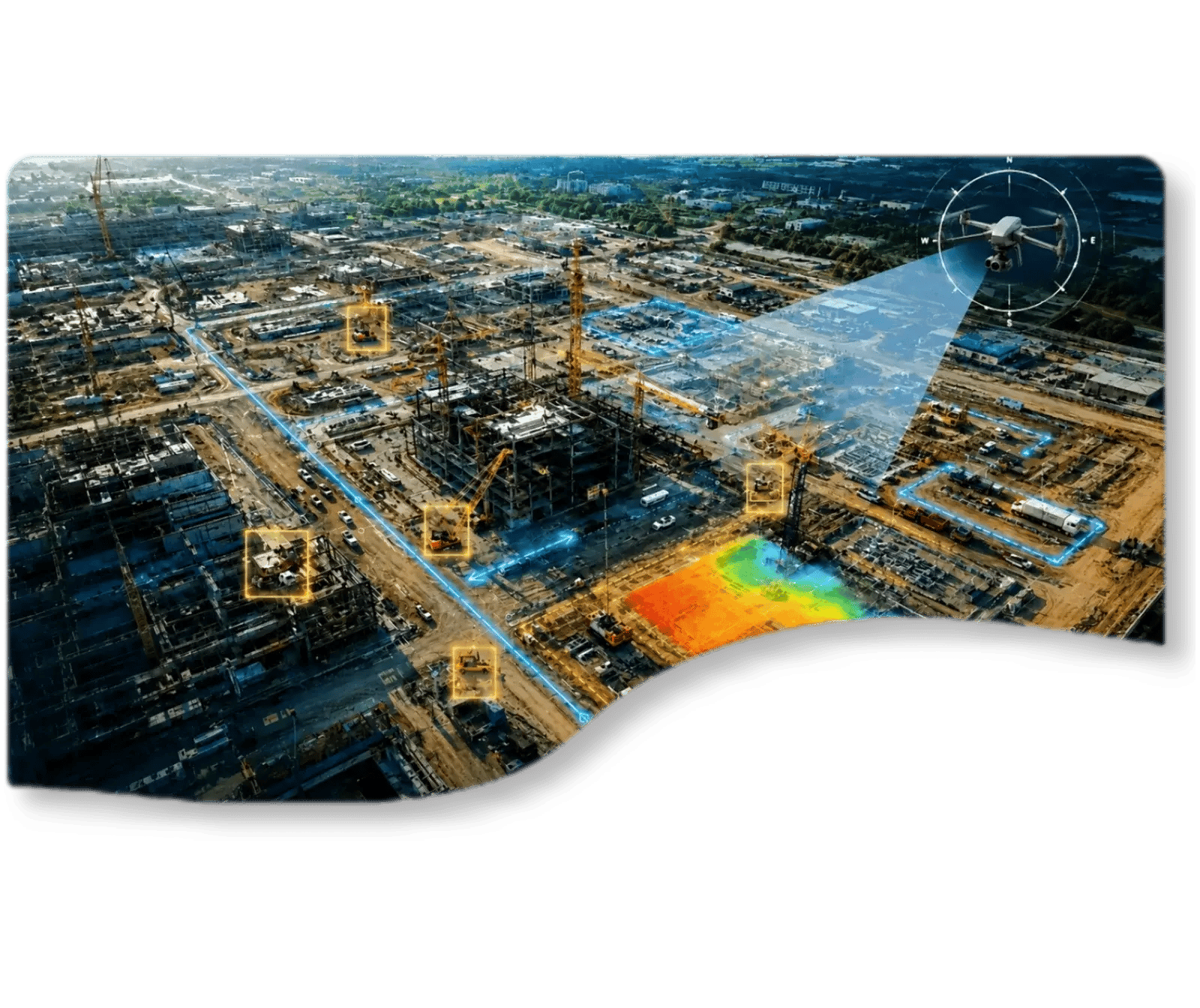 Drone mapping visualization showing current conditions across a construction site