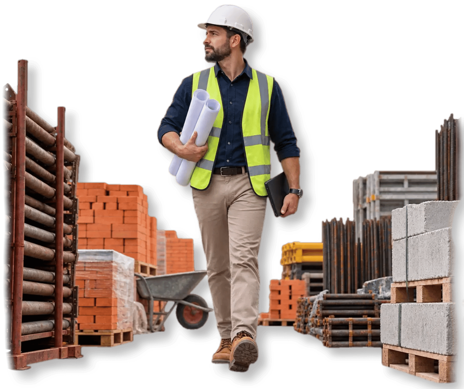 Construction professional reviewing site conditions for digital documentation
