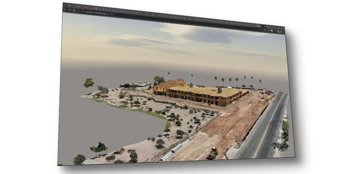 Interactive 3D construction site model displayed in a web-based viewer
