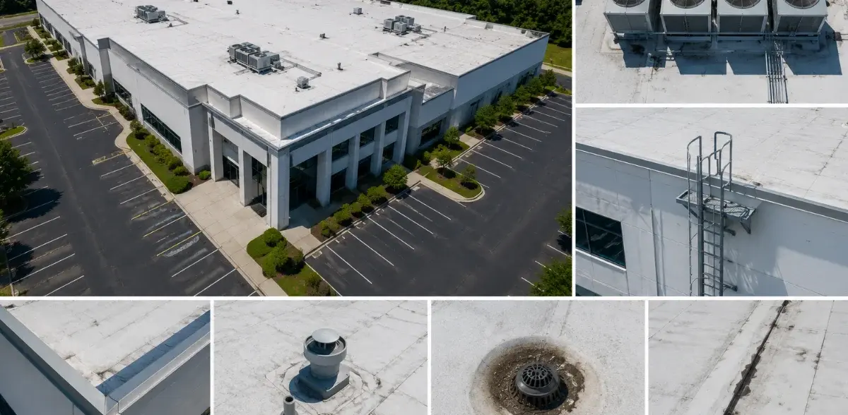 High-resolution drone inspection imagery of a commercial property